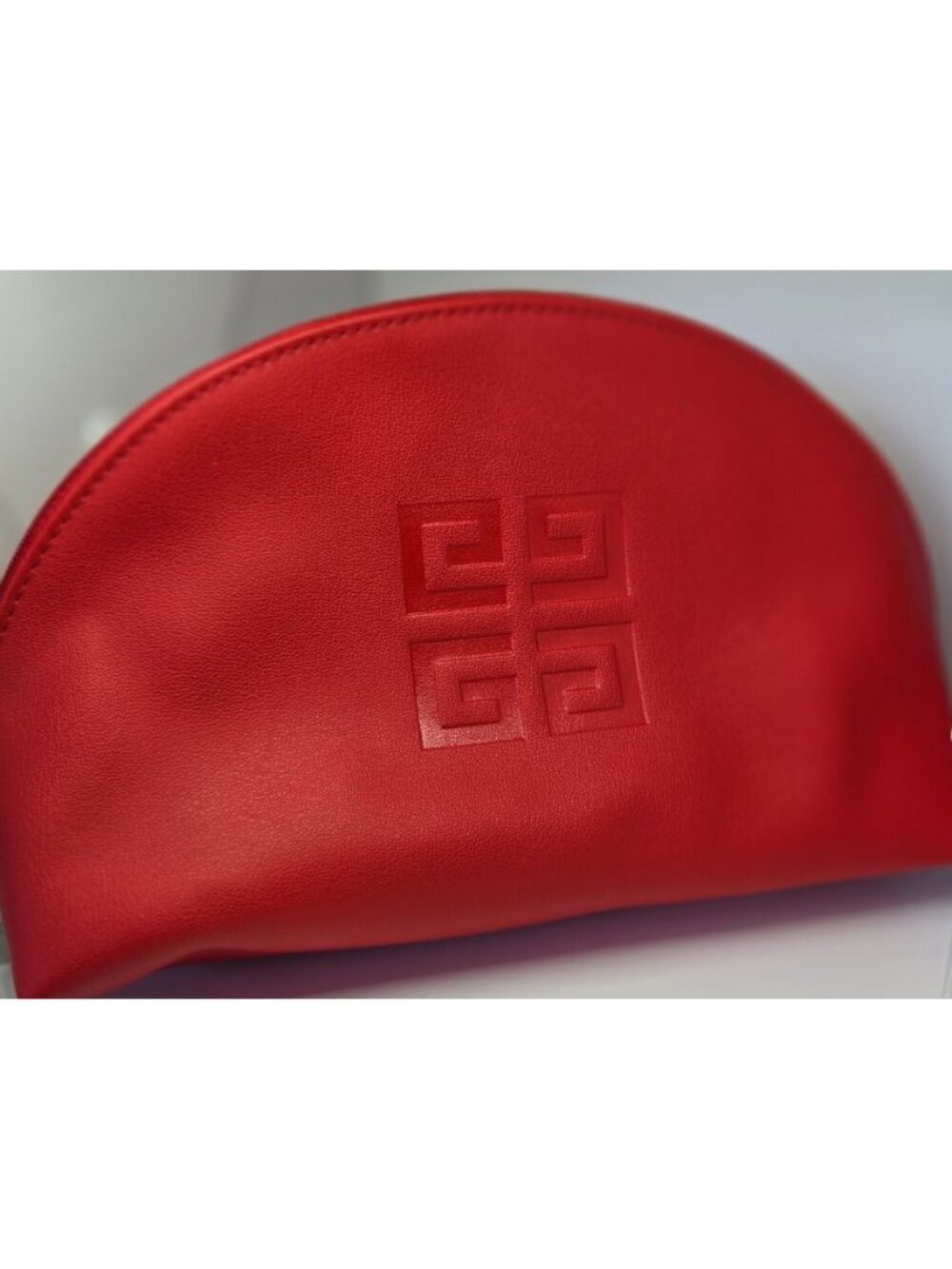 Givenchy Parfums Red Faux Leather Half Moon Cosmetic Pouch Makeup Bag GWP